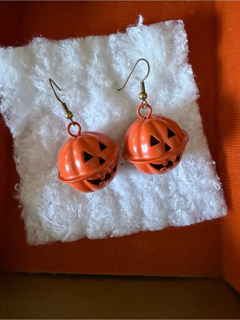 Vintage Halloween Pumpkin Bell Jingle Dangle Earrings